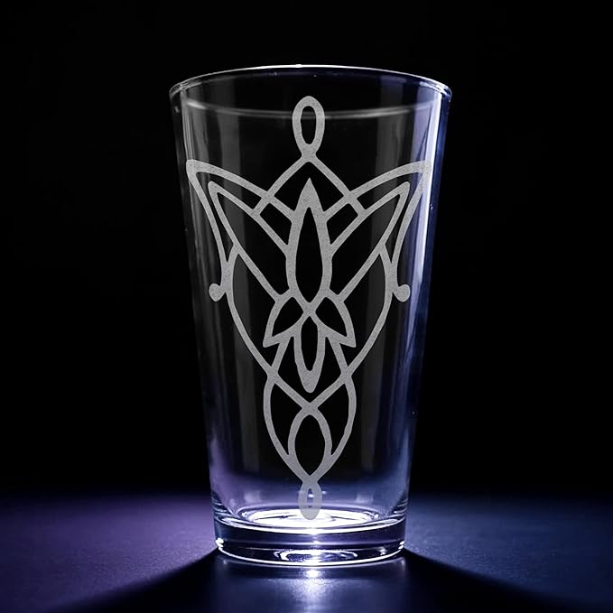 ARWEN EVENSTAR PENDANT Engraved 16oz Pint Glass | Inspired by Tolkien Power Ring and Middle Earth | Great Christmas Gift Idea | Unique Elvish Fantasy Wizard Fantasy Decor!