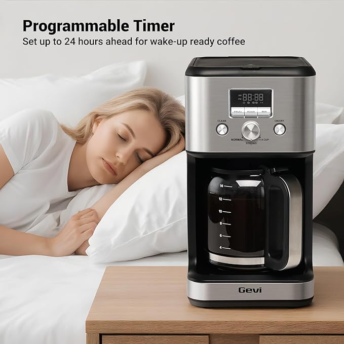 Gevi 14-Cup Drip Coffee Maker, Programmable with Timer for Home & Office, 2-Hour Warm, Pause & Serve, Glass Carafe