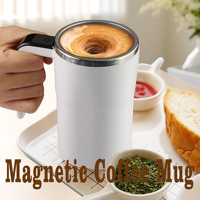 2026 New 13 oz Electric Coffee Mug with a Built-in LCD Thermometer, Electric Coffee Mug with Thermometer,Rechargeable Self Stirring Mug, Innovative Coffee Accessory for Coffees, Milk, Cocoa (White)