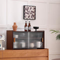 Wall Mounted Bamboo Countertop Storage Cabinet with Glass Door, Hanging Kitchen Cupboard with Adjustable Shelves, Small Pantry Sideboard for Dining Room, Bathroom, Walnut