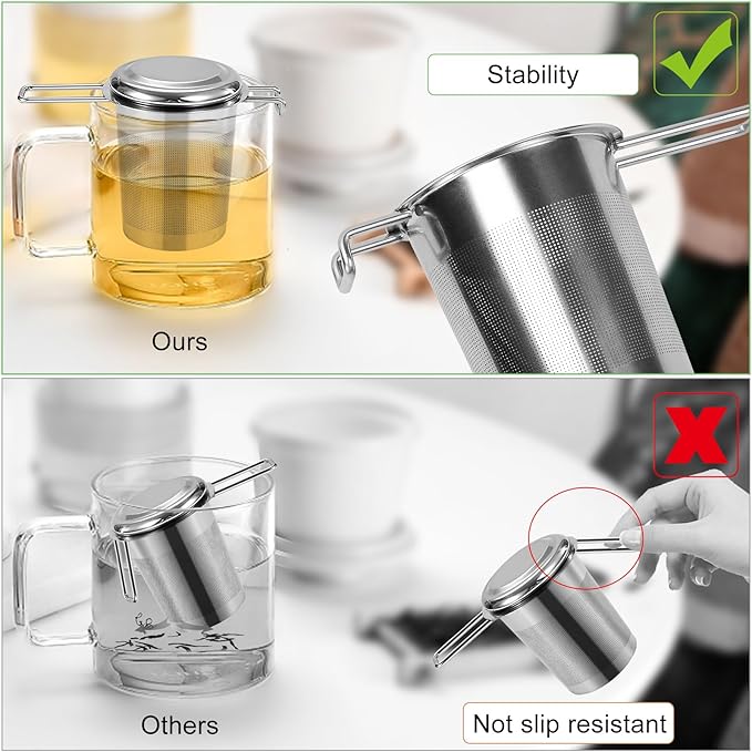 Numola Large Tea Infuser - Stainless Steel Loose Leaf Tea Steeper with Heat Resistant Double Handles, Tea Strainer & Tea Ball for Mugs, Cups & Teapots - Perfect for Home, Office, Coffee
