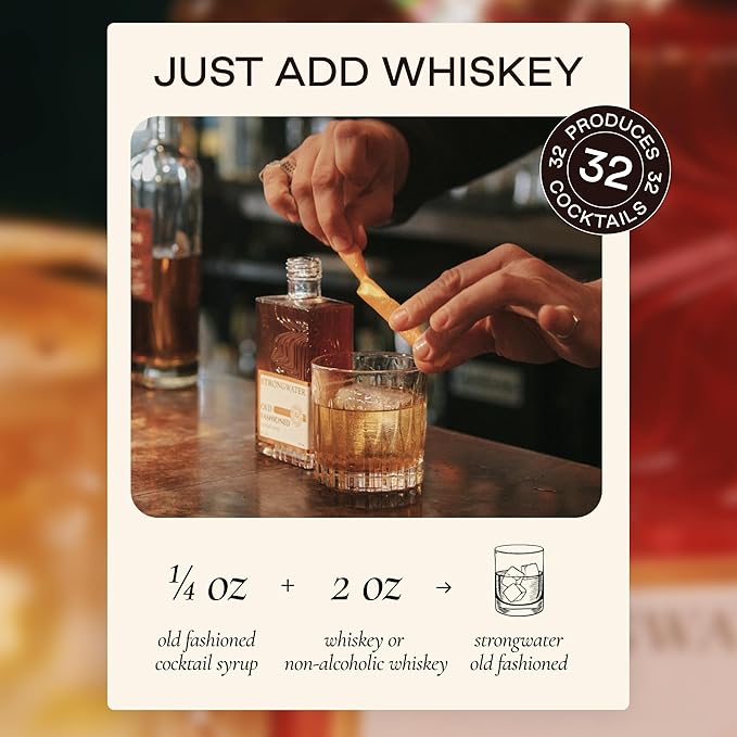 Strongwater Espresso Old Fashioned Craft Cocktail Mixer - Makes 32 Cocktails - Handcrafted Old Fashioned Syrup with Real Coffee, Cinnamon, Sugar & Cherry - Just Mix with Bourbon or Whiskey