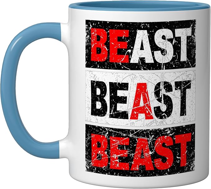Retro Be A Beast Gym Training Shirt Ceramic Mug, Blue/White