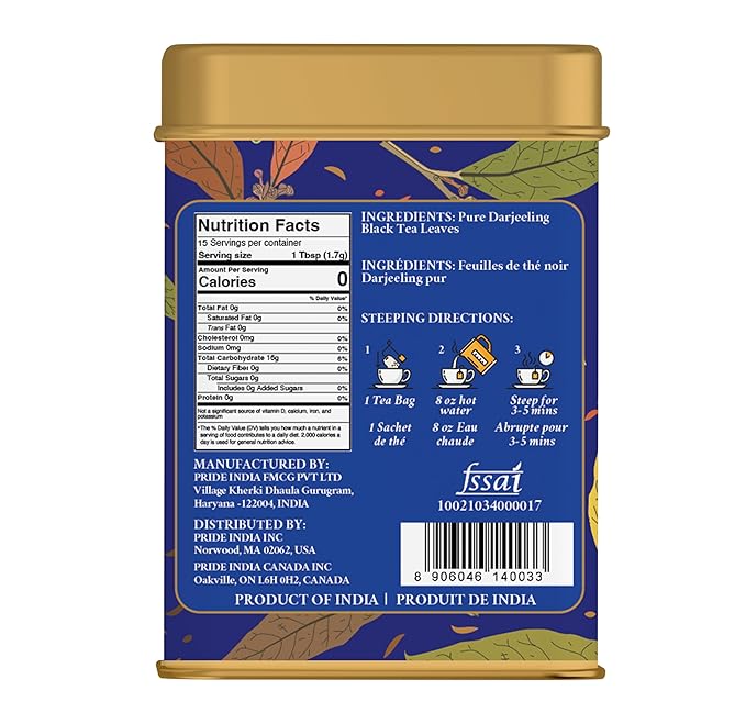 Pride of India | PACK of 2 - Darjeeling Amber: Afternoon Black Tea | 15 Pyramid Full Leaf Individually Wrapped Tea Bags | Smooth, Musky, Flowery Flavor| Single Estate Certified Classic Tea