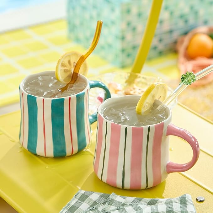 Stripe Ceramic Coffee Mugs, 12oz Vibrant Striped Red and Green Alternating Design Cute Mugs, Dishwasher & Microwave Safe Cups for Coffee, Tea, and Cocoa, Perfect for Daily Brews tea or coffee