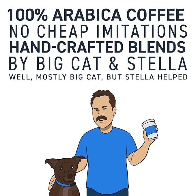 Stella Blue Coffee Pods, Big Cat Blend, Medium Roast Caramel Hazelnut, Fruity Notes 100% Arabica Beans, Ethically Sourced from Central and South America, 12 Recyclable K Cup Compatible Pods