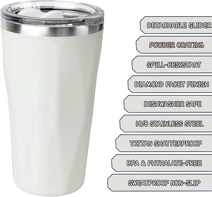 20oz Insulated Tumbler Mug, Double Wall Stainless Steel 304 Travel Coffee Cup, Angular Design, Removable Slider, BPA Free Dishwasher Safe - Cream