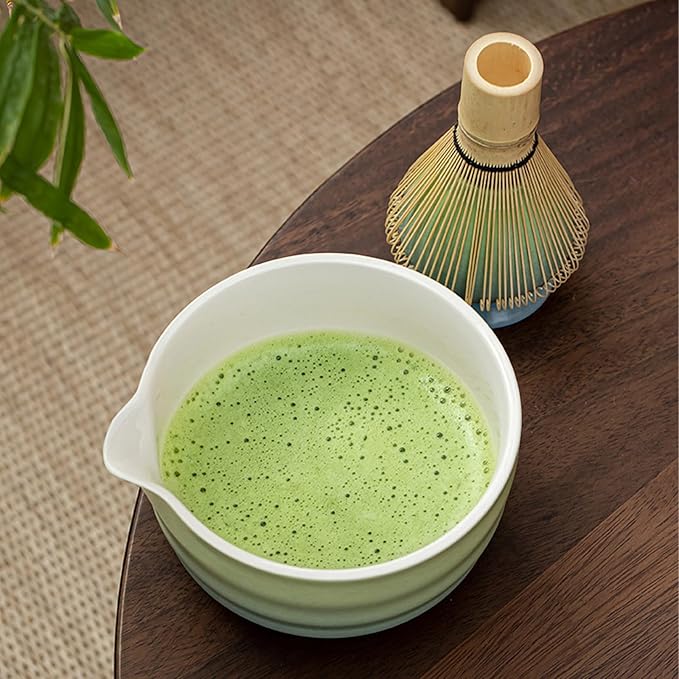 Matcha Whisk Set, 8 Pcs Ceramic Match Bowl with Spout and Bamboo Matcha Whisk and Holder, Bamboo Spoon and Scoop, Sifter, Tea Towel, Matcha Kit for Matcha Tea Ceremony (Gradient Blue Green)