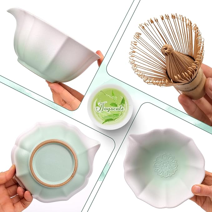 Joyscale Matcha Whisk Set, Matcha Set Whisk And Bowl, 8 Pcs Matcha Kit Set(Lotus Design), 11 OZ, Japanese Matcha Tea Set, Matcha Making Kit Gifts for Tea Lovers(Pale Green)