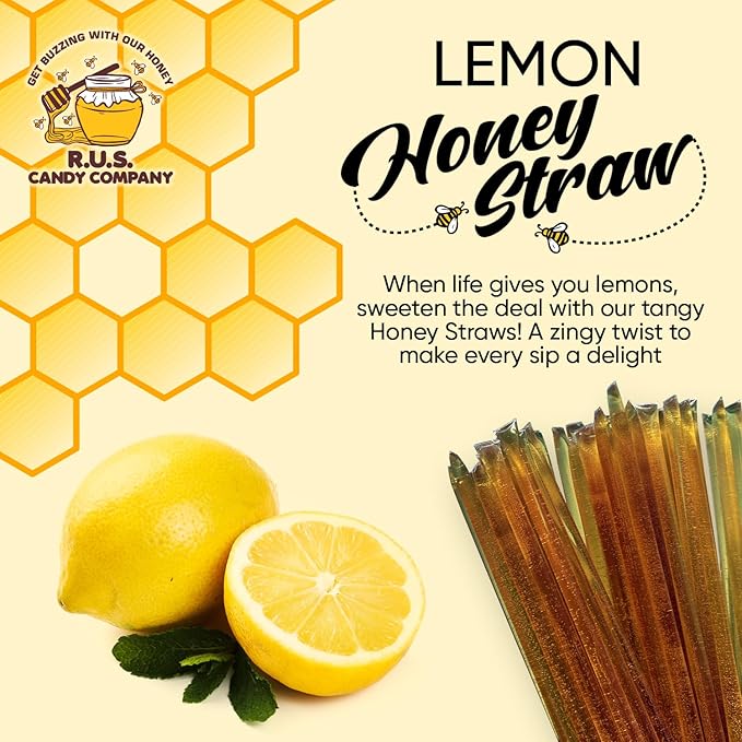 25 Pack Honey Sticks For Tea, Snacking, Honey Straws Packets Single Serve Stir Sticks, Natural Flavor by R.U.S Candy Company- (Lemon)