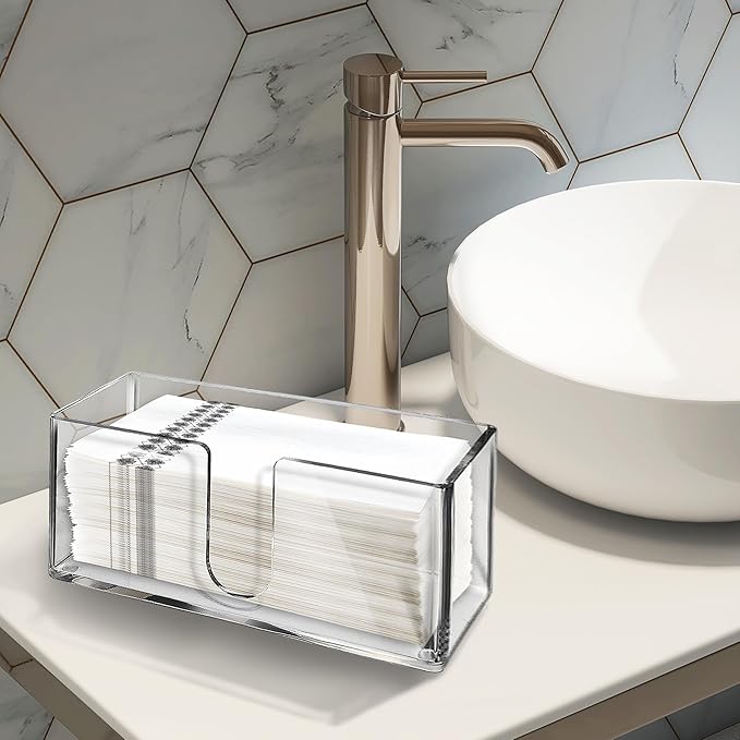 Acrylic Paper Towel Holder for Bathroom or Kitchen – Clear Countertop Dispenser for Trifold, Multifold, C-Fold Napkins, Disposable Hand Towels, Modern Napkin Tray, 10.75 x 4.125 x 5 Inch