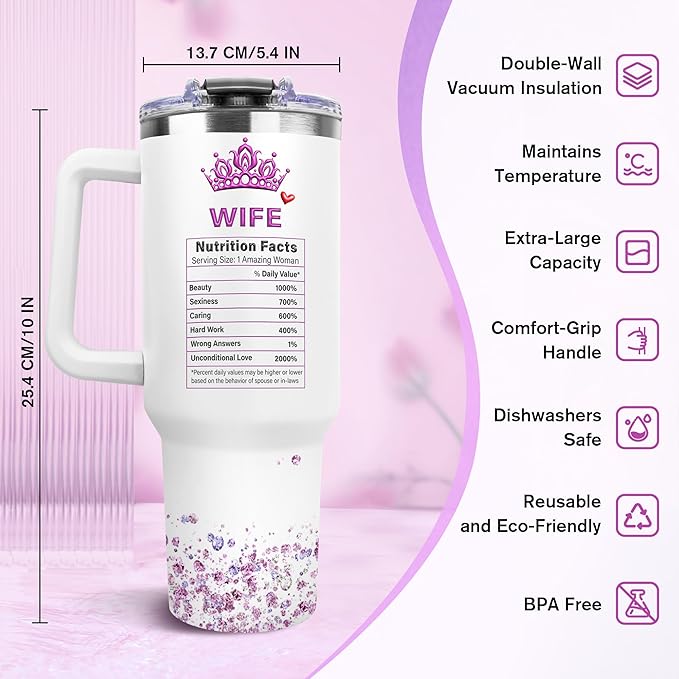 Gifts for Wife from Husband - Anniversary Wedding Gifts for Women - Mothers Day Christmas Tumbler Gift for Wife - Birthday Present for wifey - Valentines Day Gift for Her - to My Wife's 40 Oz Tumbler