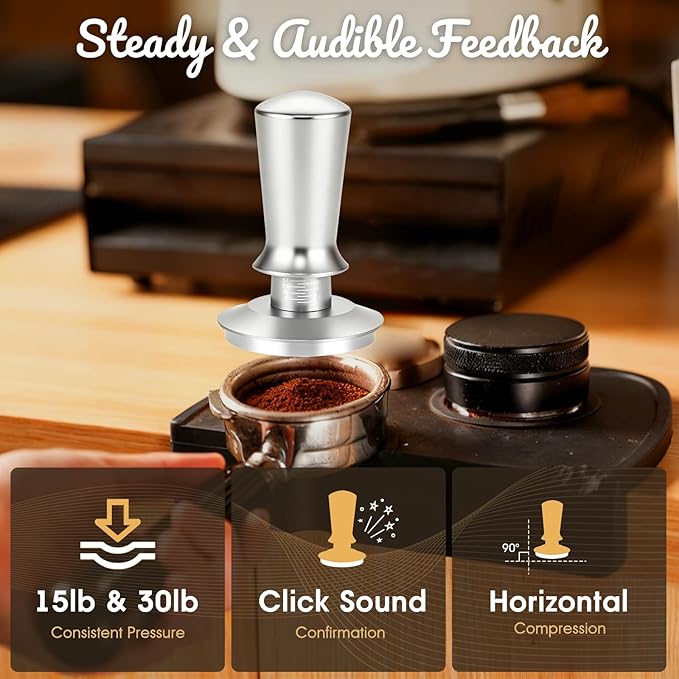 58MM Espresso Tamper - Professional Coffee Press with Non-Slip Base, Calibrated Pressure, Ergonomic Handle for Barista & Home Brewing - Grey