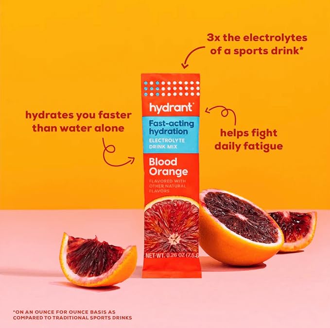 Hydrant - Hydration Powder, Blood Orange Flavor, 30 Individual Instant Electrolyte Rehydration Packets - Low Sugar Drink Mix for Daily Use, Travel & Workouts