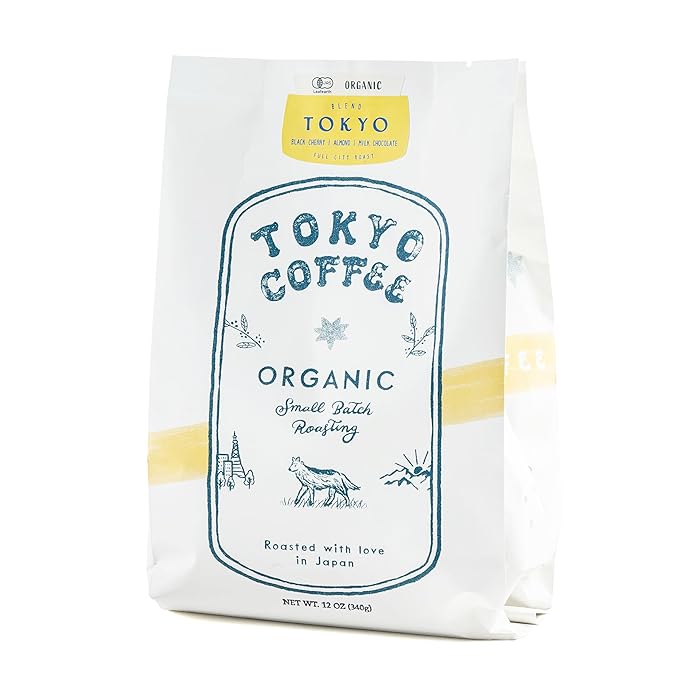 TOKYO COFFEE Organic Blend, Medium Roast Whole Bean Coffee from Japan - 12oz Bag - Sweet and Smooth Signature Blend made with 100% Arabica Beans