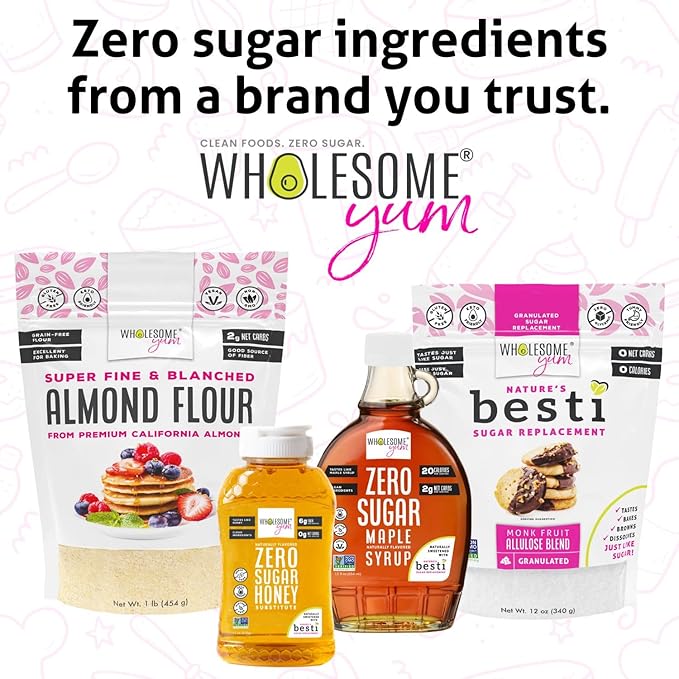 Wholesome Yum Zero Sugar Honey Substitute (Keto) - Natural Sugar Free Honey Alternative With Monk Fruit & Allulose - Zero Net Carbs, Non GMO, Gluten Free, No Aftertaste (11 oz)