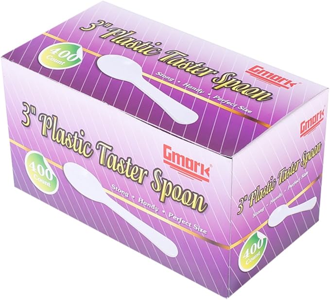Extra Sturdy, Gmark 400pc 3" Taster Plastic Mini Ice Cream Dessert Spoons BPA FREE White 1 Box Set GM1002A