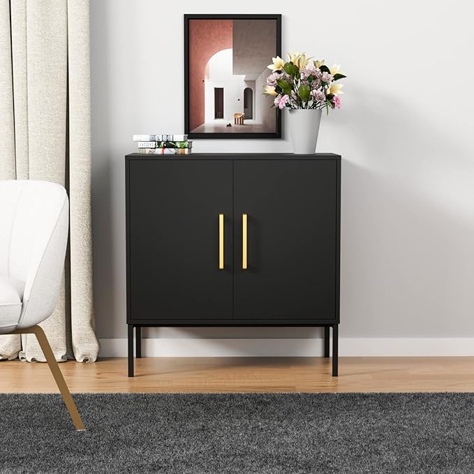 CARPETNAL Siedeboard Buffet Cabinet, Black Side Storage Cabinet with Doors and Adjustable Shelves, Accent Cabinet for Kitchen, Living Room, Dining Room, Office, Hallway, Entryway
