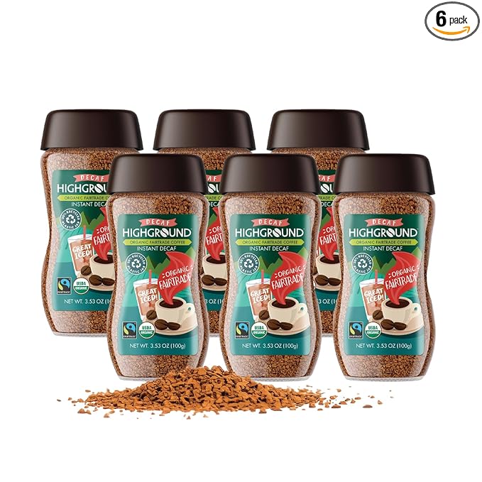 Highground Organic Decaf Instant Coffee, Vegan, 3.53 Ounces (Pack Of 6)