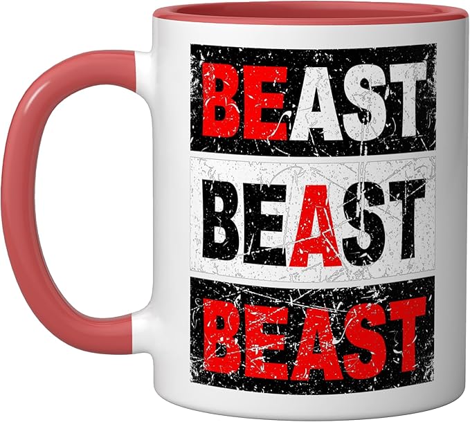 Retro Be A Beast Gym Training Shirt Ceramic Mug, Red/White