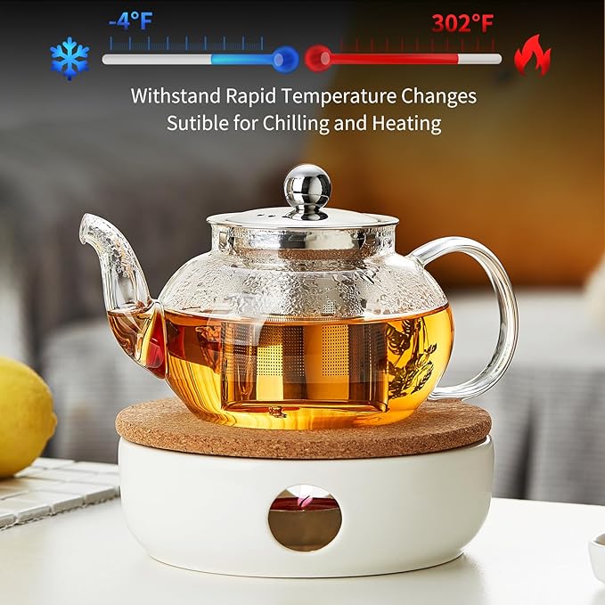 Glass Teapot with Removable Infuser, 27 oz/800ml Glass Tea Pot Small Borosilicate Tea Steeper Kettle with Loose Leaf Tea Strainer For Flower Blooming Tea, ClearTea Maker Pitcher