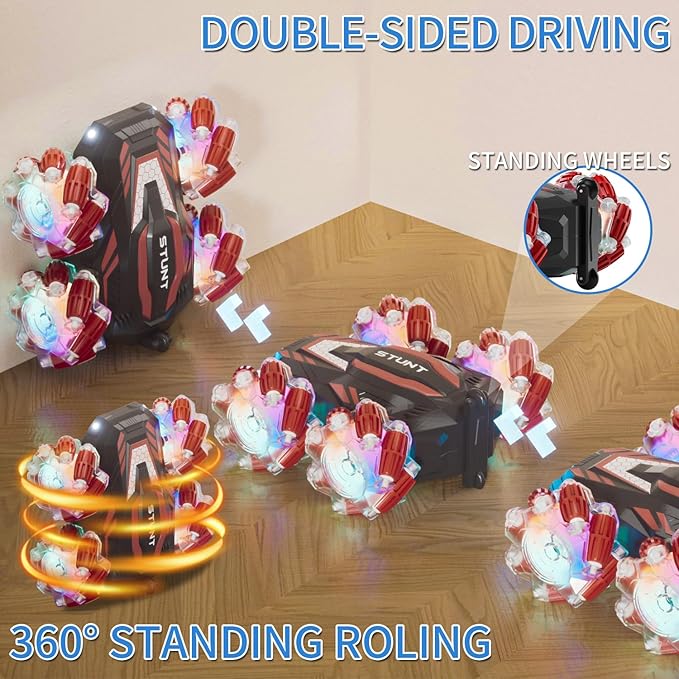 New Gesture Sensing RC Stunt Car with Lights Music, Hand Gesture Remote Control Truck 360° Spins Gifts Toys for 6-12 Years Old Boys