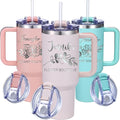 iProductsUS Personalized 40oz Tumbler with Handle & Straw Christmas Gift for Mom or Wife! Custom Engraved Name & Birth Flower, Spill-Proof Lid, Mom Coffee Travel Mug! (Pink Rose Quaretz