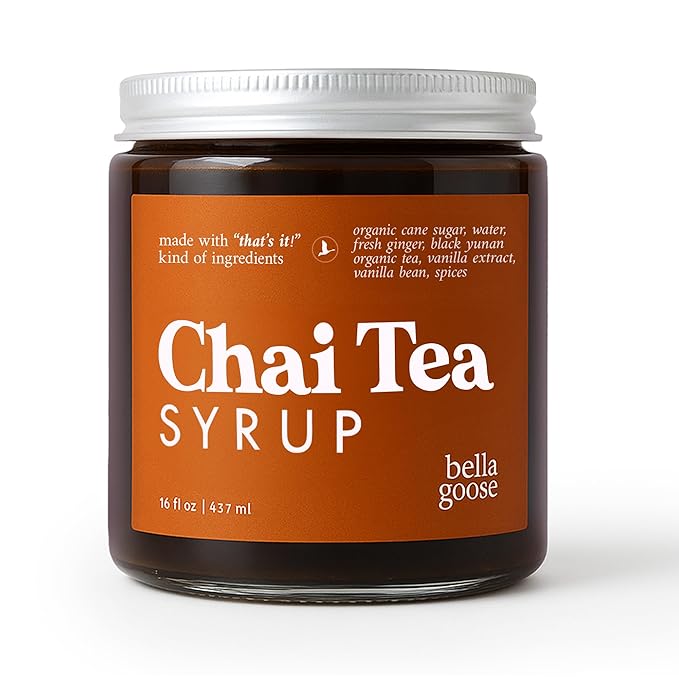 Bella Goose Chai Tea Syrup for Coffee (16oz) - Homemade Chai Tea Latte Syrup with Pure Cane Sugar, Vanilla & Spices - Clean Ingredient - No Artificial Flavors, Oils or Dyes Syrups for Coffee Drinks