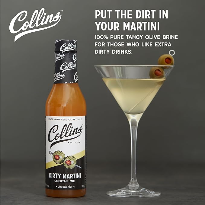 Collins Dirty Martini Mix, Dirty Martini Olive Brine, Olive Juice for Dirty Martinis, 12.7oz Cocktail Mixer Set of 1