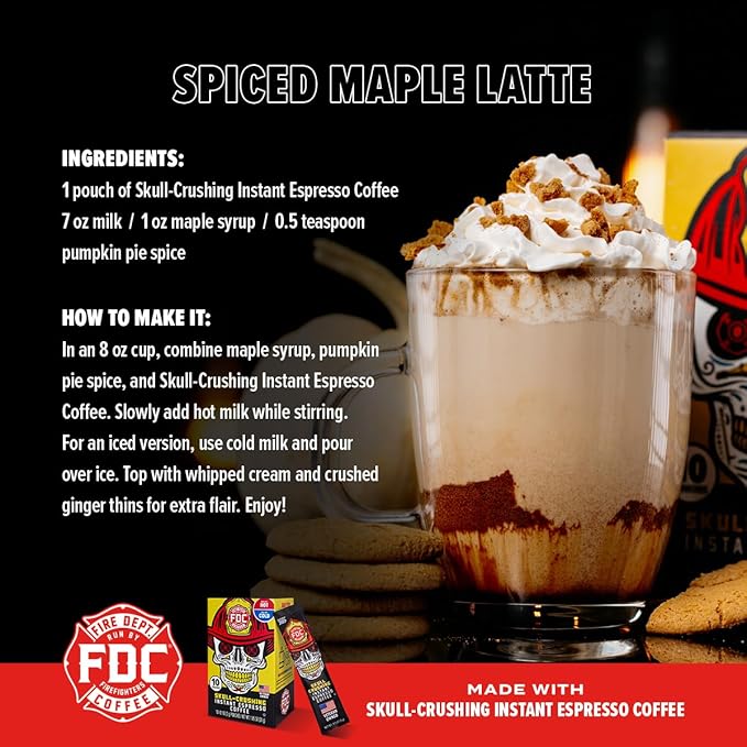 Fire Department Coffee - Skull Crushing Instant Espresso Coffee - Instant Coffee Packets Single Serve - Gives Back to Firefighters - Veteran Owned - Enjoy Hot or Cold (Pack of 30)