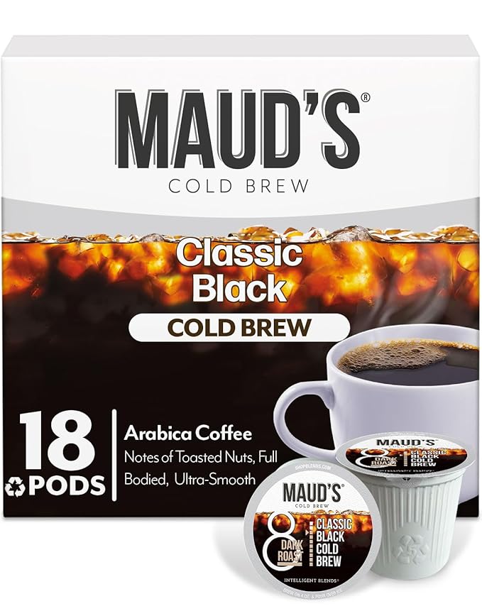 Maud's Cold Brew Dark Roast Coffee Pods, 18 ct, Recyclable Single Serve Pods – 100% Arabica Coffee, Compatible with Keurig K Cups Maker