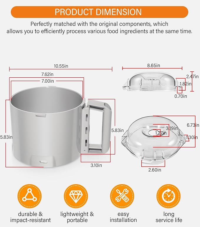 112204S Cutter Bowl & 106458S Cutter Bowl Lid Compatible with Robot Coupe R2, R2B, R2N, R2 Dice Food Processor, 3 Quart Bowl, Gray