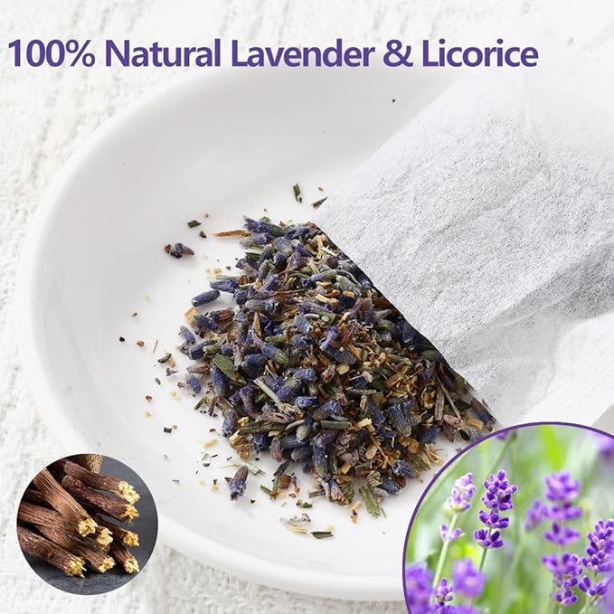Premium 50 Lavender Licorice Tea Bags, Made with Natural Lavender Flowers & Wild Licorice Root, for Relaxation & Sleep & Wellness, Caffeine Free & No Artificial Flavors.