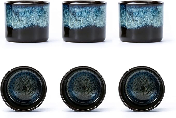 Japanese Tea Cups Set of 6 Ceramic Tea Cups, 2.5 Ounces Ceramic Cups, Matcha Cups (magic blue interior&exterior)