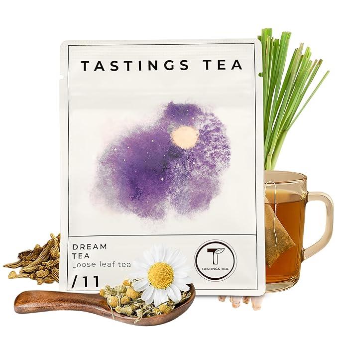 Tastings Tea Dream Loose Leaf, 1.2 oz | Calm Herbal Sleep Blend with Chamomile, Valerian & Lemon Grass | Natural Antioxidants for Wellness & Bed | Small Batch & Sustainably Sourced | Resealable Pouch