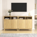 Set of 2 Fluted Sideboard Cabinet with Wavy Fluted Door Panel, Solid Wood Leg & Adjustable Shelf, Quality MDF Storage Cabinet for Entryway, Living Room, Dining Room, 15.7"D x 31.5"W x 32.3"H