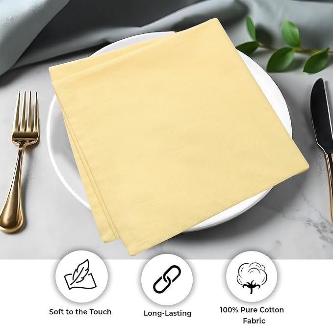 Urban Villa Cloth Napkins Set of 12 (20x20 Inches) 100% Cotton Napkins Cloth Washable Soft Durable Reusable Absorbent Table Dinner Napkins Cloth for Hotel Lunch Restaurant Weddings Parties – Yellow