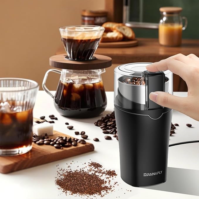 Spice Grinder 300W, Espresso Grinder for Home Use, Stainless Steel Blade and Removable Cup, Multi-functional for Coffee Beans, Spices and More,Gray