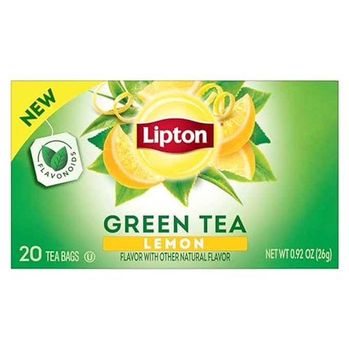 Lipton Lemon Green Tea Bags, Flavored, Unsweetened Teabags for Hot Tea or Iced Tea with Caffeine and Flavonoids, 120 Total Tea Bags (20ct - Pack of 6)