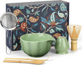 Matcha Whisk Set, 6 PCS Matcha Set-Ceramic Bowl, Whisk and Holder, Scoop, Spoon & Sifter, Complete Tea Ceremony Kit Set, Gift Box for Matcha Lovers, Birthday (Mottled Tea Green)