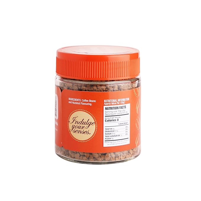 QuikCafe Hazelnut Instant Coffee, 50g, Freeze-Dried, All-Natural, Perfect Flavor of Hand-picked Arabica Beans for Coffee Lovers, Perfect Flavor From the Majestic Hills of Coonoor | Non GMO, Gluten-Free, No Preservative