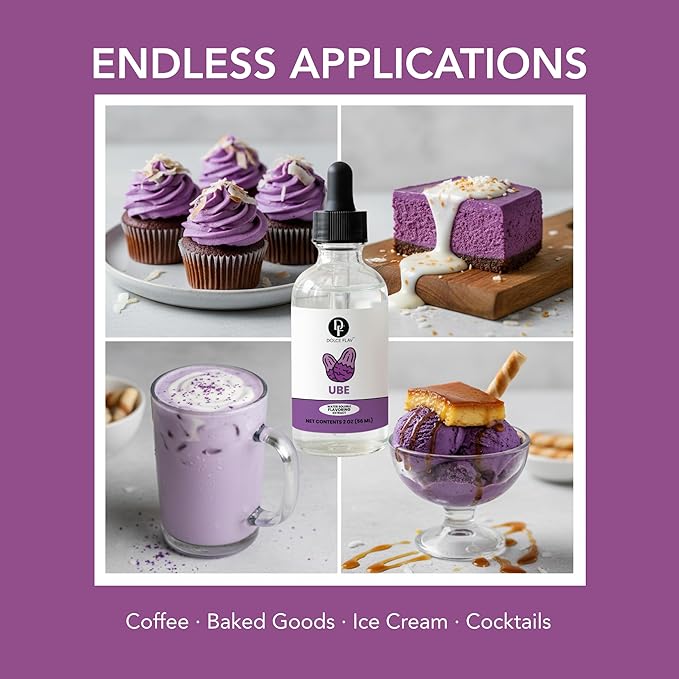 Dolce Flav Clear Ube Extract - 2 Ounce Water-Soluble Multipurpose Purple Yam Flavoring Ideal for Ice Cream, Cookies, Boba, Coffee & Pastries, Includes Measured Dropper