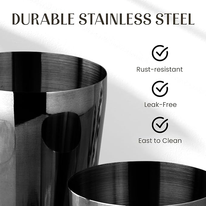 Mixology Cocktail Shaker Boston Shaker Set Professional Weighted Martini Shakers, Strainer and Japanese Jigger, Portable Bar Set for Drink Mixer Bartending, Exclusive Recipes Cards (Gun-Metal Black)