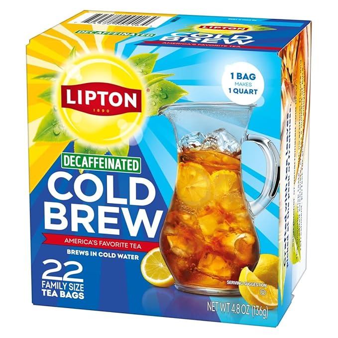 Lipton Decaf Cold Brew Family Size Tea Bags, 22 CT (Pack of 6)