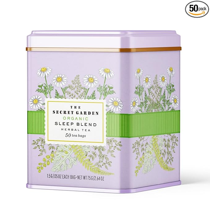 Life Plus Style Gourmet The Secret Garden Sleep Tea USDA Organic Chamomile Peppermint & Fennel Blend Caffeine-Free Non GMO Gluten Free 50 Tea Bags in Gift Tin