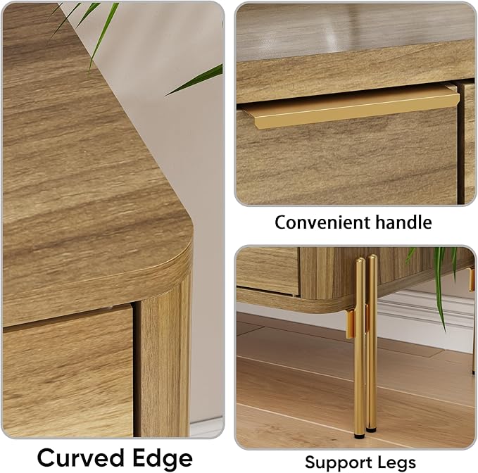 Sideboard Buffet Cabinet with Storage, Mid-Century Modern Kitchen Storage Cabinet with Adjustable Shelf and Circular Inlay Doors, Wooden Cupboard for Kitchen, Entryway
