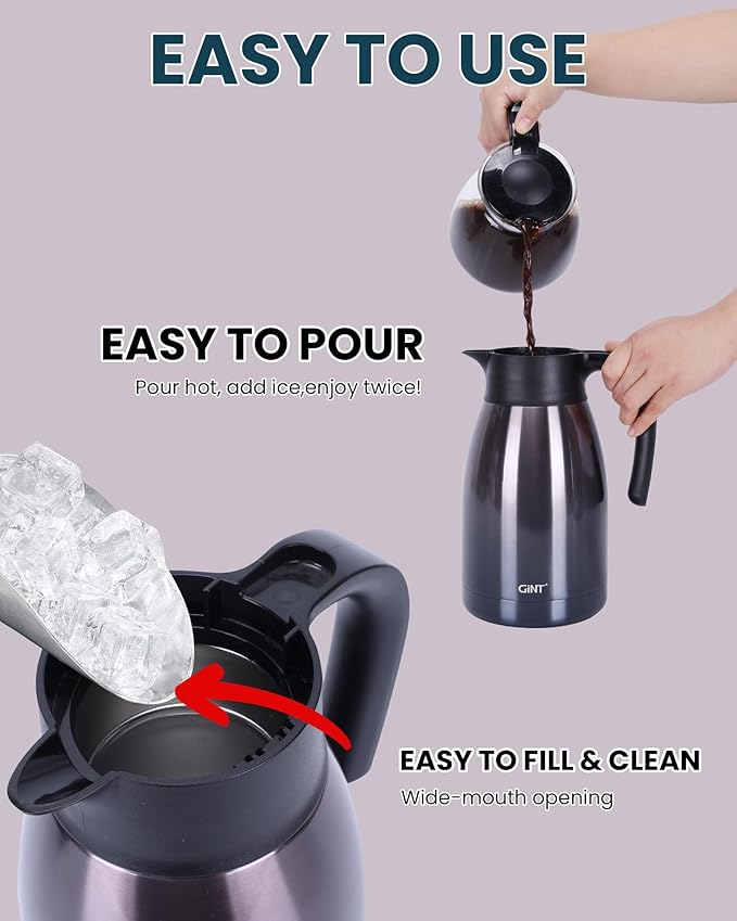 GiNT 51Oz Stainless Steel Thermal Coffee Carafe with Lid/Double Walled Vacuum Thermal Carafe / 12 Hour Heat Retention (Purple, 1.5L)