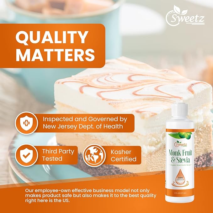 Monk Fruit & Stevia Liquid Sweetener Drops - Natural Sweeteners & Sugar Alternatives - Delicious Blend with No Bitter Aftertaste - Concentrated Sweetener Liquid Drops Extract – 8 FL OZ (1600 Servings)