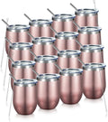 COMOOO Rose Gold Stainless Steel Wine Tumbler Bulk with Lid and Straw 12oz Double Wall Vacuum Insulated Travel Tumbler Cup for Coffee Wine Cocktails Ice Cream Cup Rose Gold, 16 pack