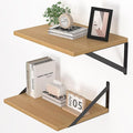 Heimlove 12 Inch Deep Floating Shelves for Wall, 16W x 12D Wood Wall Shelves Set of 2, Rustic Oak Wide Floating Bookshelf for Living Room, Kitchen, Office, Bedroom, with Black Metal Bracke - Oak